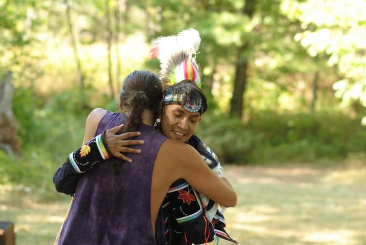 Ando Giizhik Debajiimowin on Cedar Island hugging 