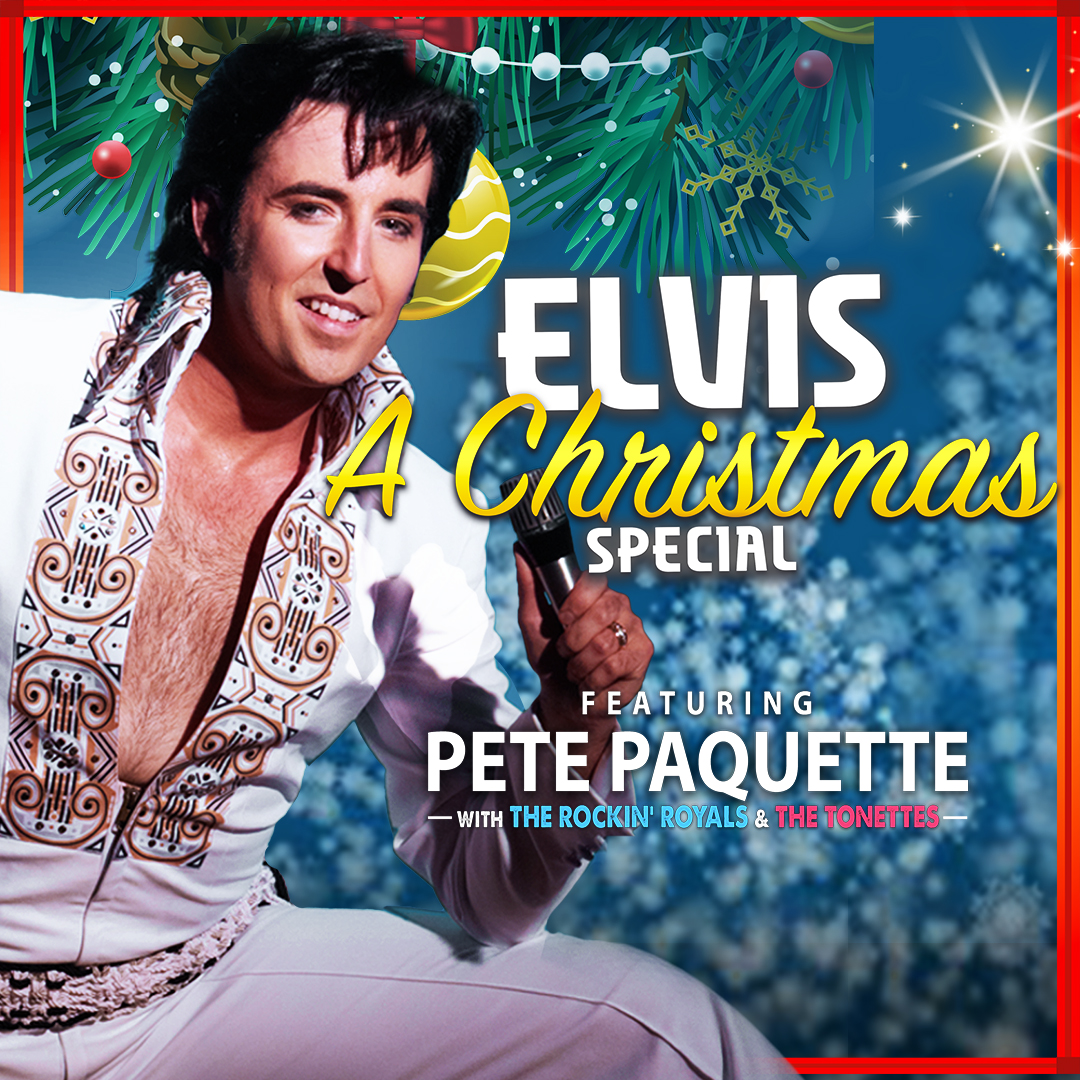 Pete Paquette as Elvis with all thing Christmas behind him