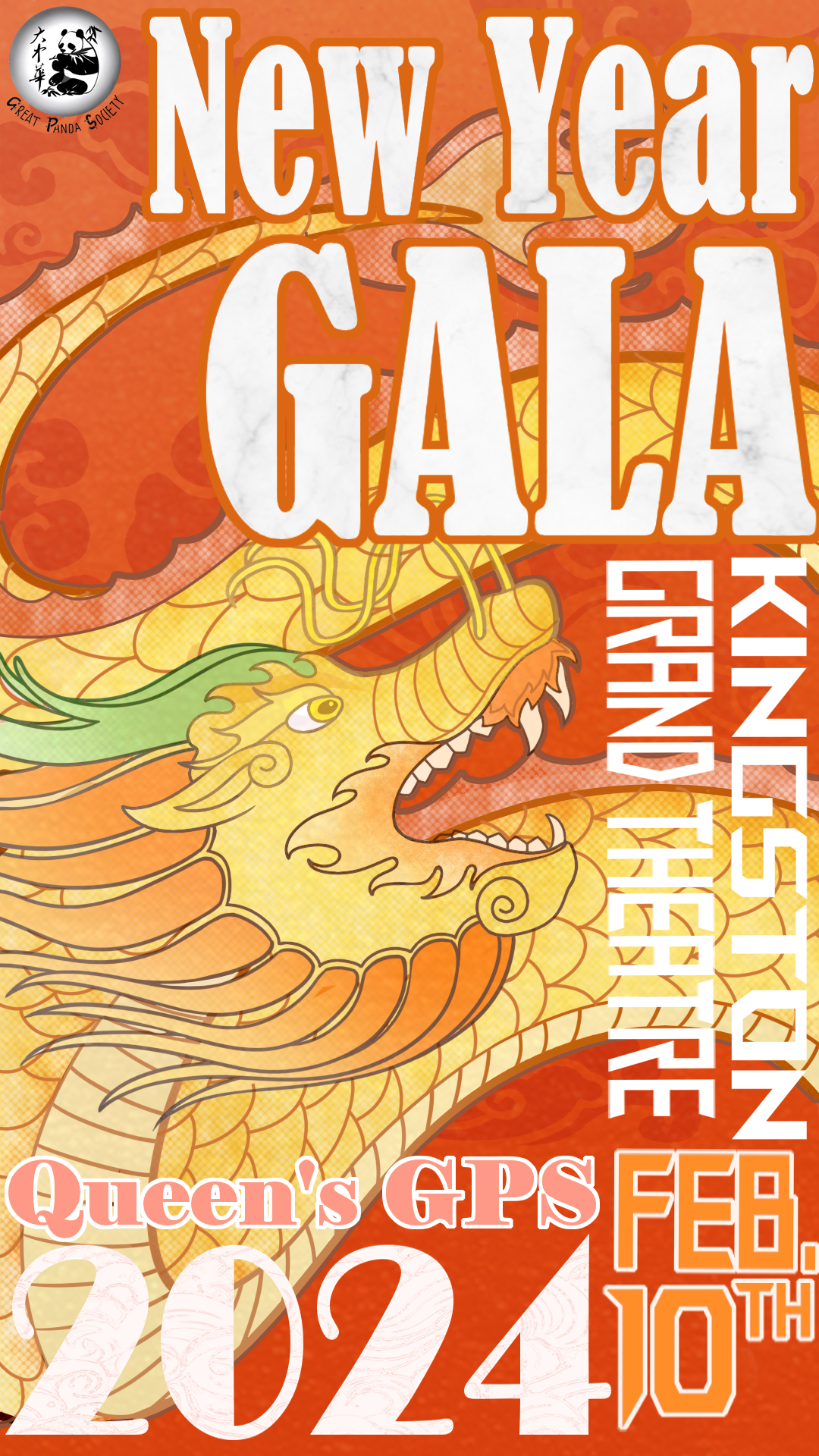 bright orange and yellow poster of a dragon celebrating the chinese new year