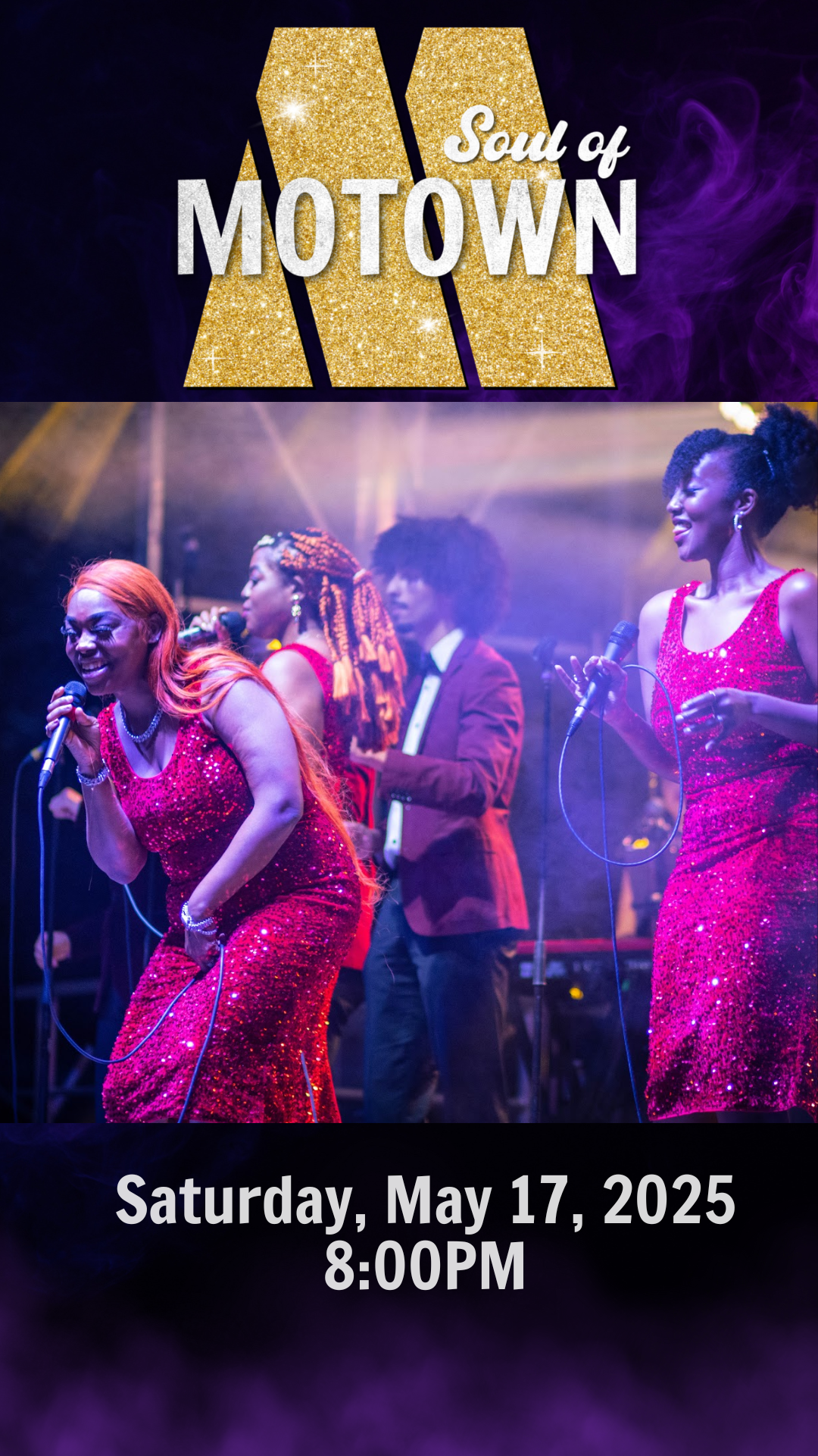 singers on stage in sequined gowns