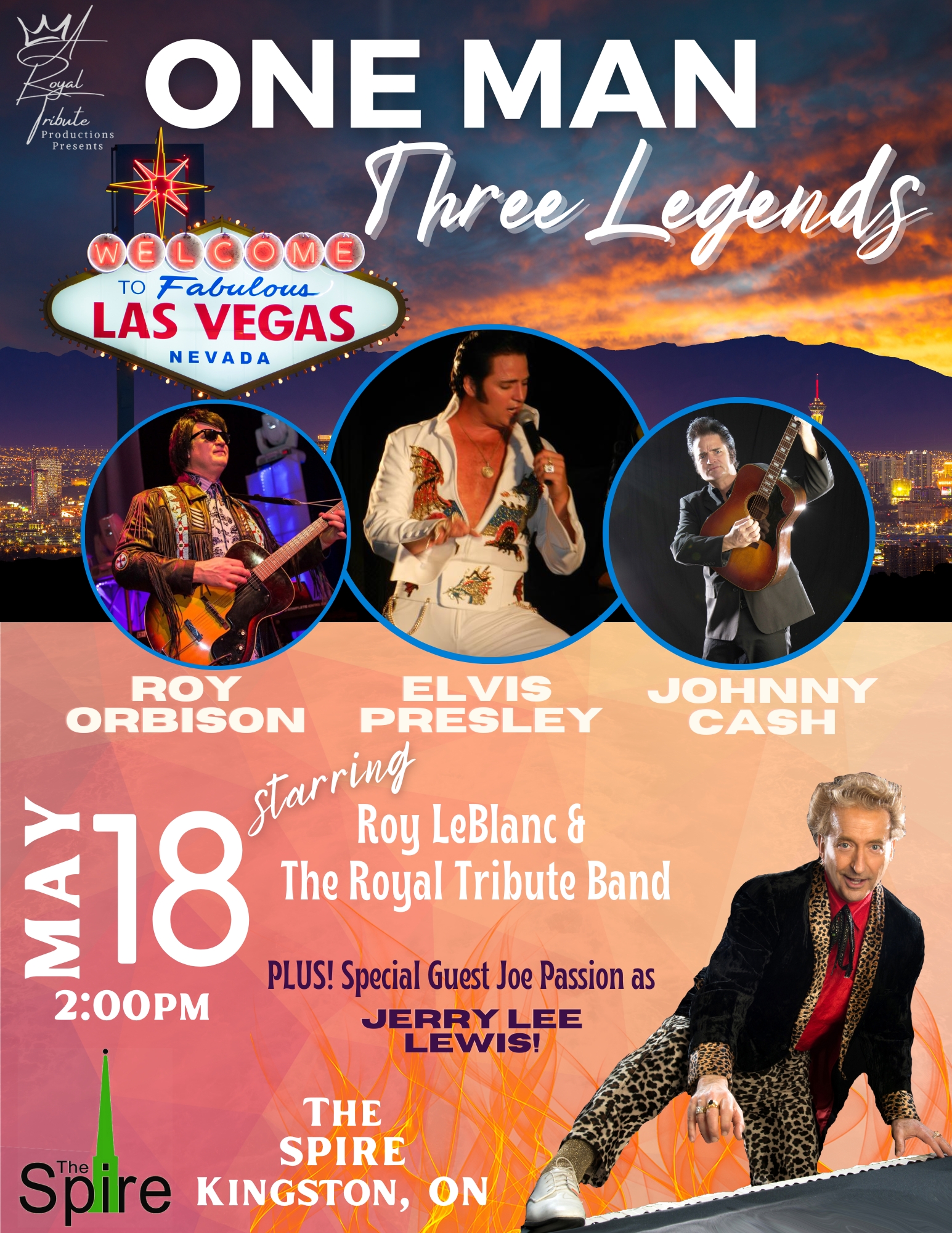 vegas sign showing with three performers across the middle of the image