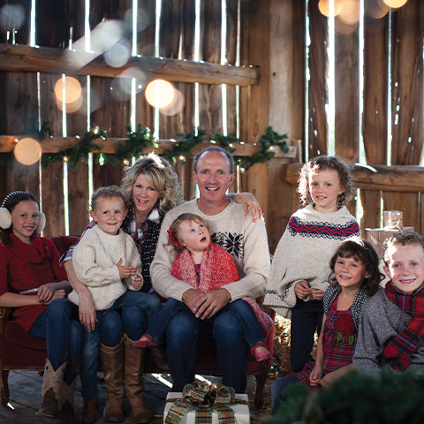 Celtic Family surrounded by Christmas decorations