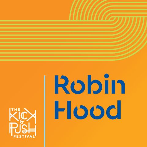 orange background with blue text Robin Hood