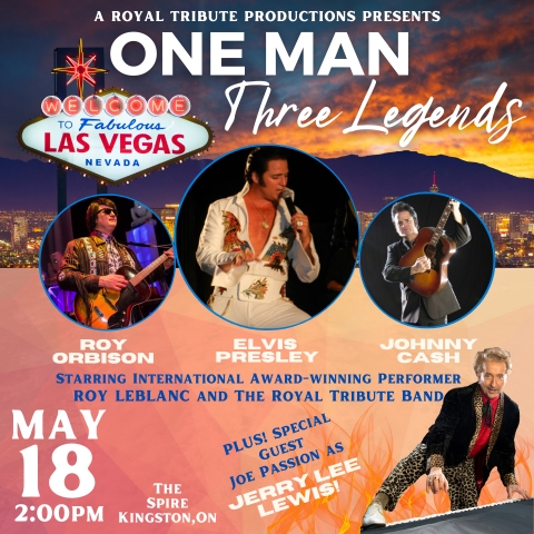 vegas sign showing with three performers across the middle of the image