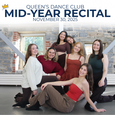 Queen's Dance Club dancers pose promoting their Mid-Year Recital at Kingston Grand Theatre on November 30, 2025.