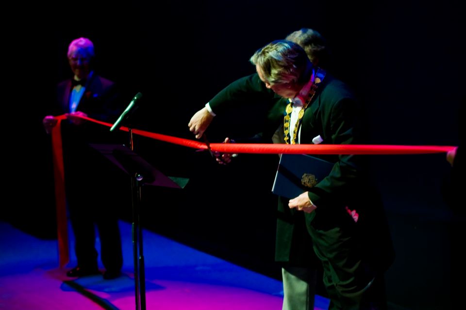 Walter Fenlon and Mayor Harvey Rosen cutting the ribbon at the re-opening of the restored Grand Theatre in 2008 Ribbon cutting of the Grand Theatre