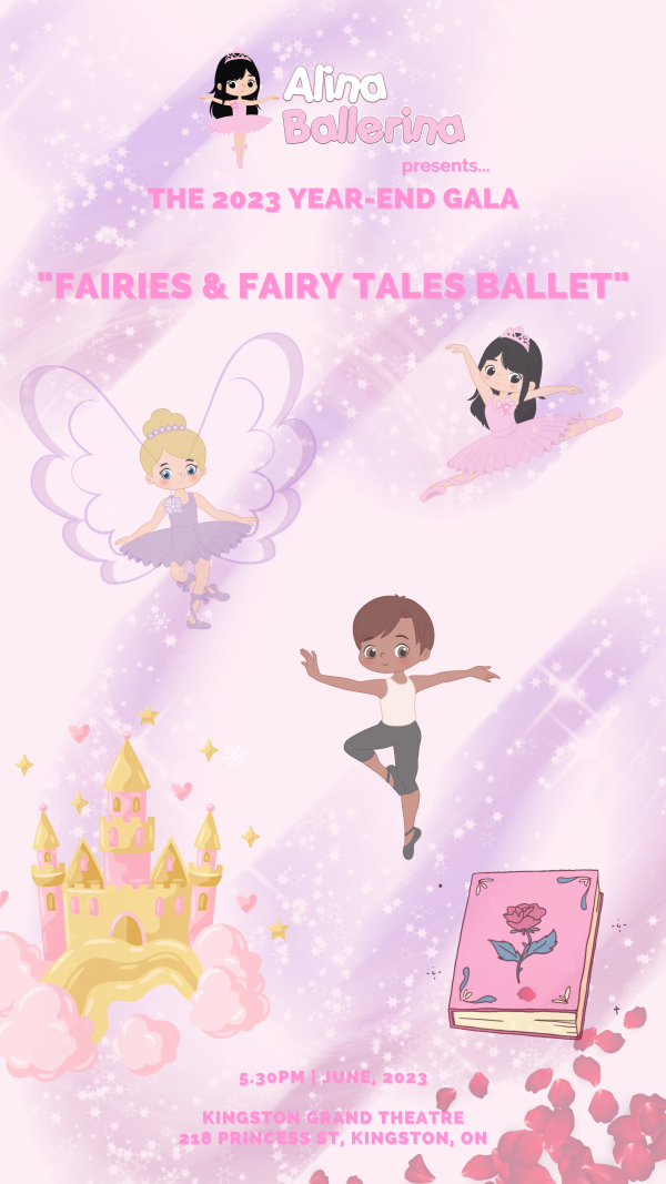 Fairies and Fairy Tales Ballet super pink with carton fairies