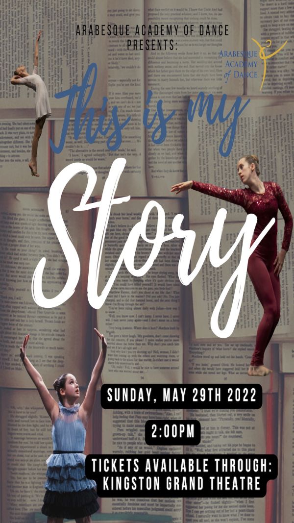 This is my Story dancers super imposed over open books with the title across it all in white