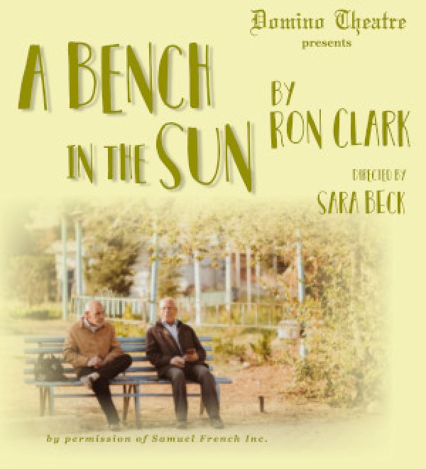 Sepia tone poster with two older men seated on a bench in a park